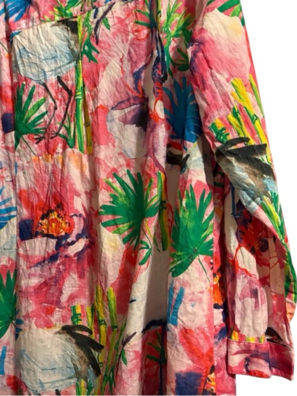 Soft Surroundings XL Tropical Bird Floral Button Front Roll Tab Blouse Colorful - Picture 10 of 13